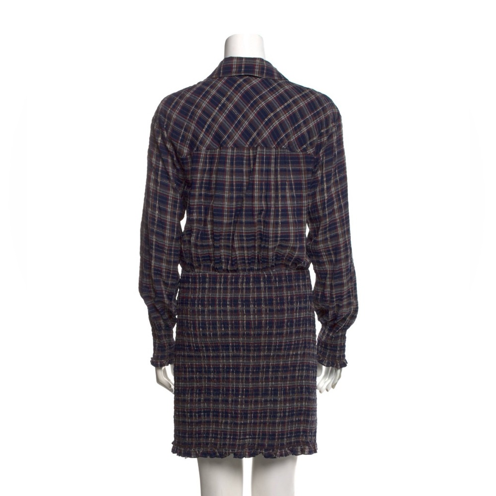 Veronica Beard Melnar Mini Dress Blue Plaid Smocked Collared Long Sleeve Size 4 - Picture 5 of 7